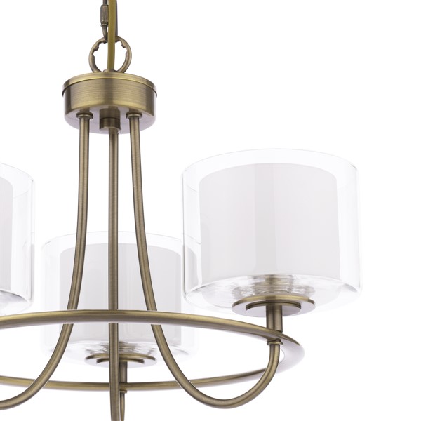 (image for) Laura Ashley Southwell 3 Light Armed Pendant Antique Brass and Opal Glass